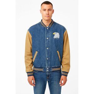 Boast USA Vintage Eagle Denim Jacket Tan Sleeves Mens size XL